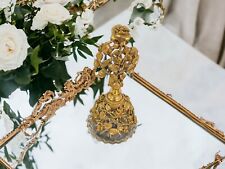 Vintage Matson Gold/Brass Rose Filigree Crystal Perfume Bottle w/Dauber 6 1/2” picture