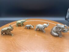 Miniature Iron/brass Elephant Lot Of Five Vintage. picture