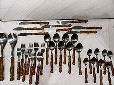 34 Pieces Of Vintage Flatware Wood Handle Old Homestead Stainless Set Taiwan picture