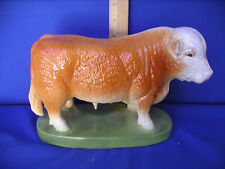 Large Hereford Bull Figurine (Cow farm animal) VTG base green grass picture