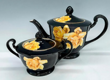 Noritake Nippon Toki Kaisha BLACK &Yellow ROSES Tea pot & Sugar BowlMOVING SALE picture