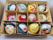 Lot of 12 Vintage LARGE Tear Drop Christmas Ornaments Glass Poland Mica Painted picture