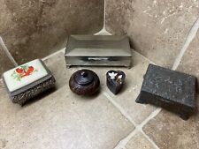 LOT OF 5 Vintage Jewelry & Trinket Boxes Metal, Wood, Stone Aristocrat Japan picture