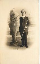 Studio Photo Postcard RPPC Man With Giant Fish Beach Front Fishing picture