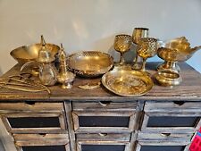 Antique Solid Brass Hand Etched Set Made In India picture