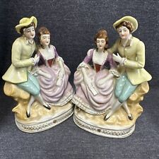 Vintage 2 -Pair Colonial Courting Couples Hand Painted Porcelain figurines 6.25” picture