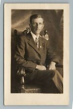 1910s 1920s Man Suit Chair Photo RPPC Vintage Postcard picture