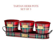 Mackenzie Tartan Herb Pots With Tray Childs Set Of 3 Plaid New picture