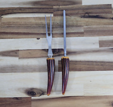 Bakelite Fork & Sharpener Set Handles Stainless Steel 1950's Kitchen Cutlery HTF picture