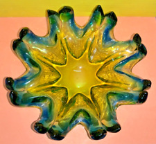 VTG Murano-Style? Art Deco Blue/Yellow/Green Blown Glass Star Shape Ashtray picture