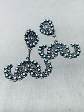 ONE OF THE BEST EVER VINTAGE ZUNI TURQUOISE STERLING SILVER EARRINGS picture