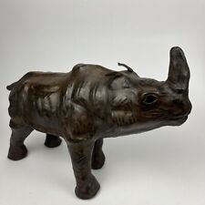 Vintage Leather Rhinoceros Glass Eyes 8x13” Safari Zoo Animals Decor picture