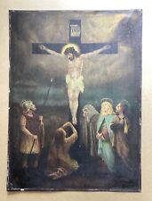 Antique After Carlo Del Tufo, The Crucifixion of Christ, Repro. Painting on Tin picture