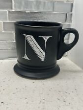 Anthropologie Monogram Retro Coffee Mug Letter N Black Shave Style Cup picture