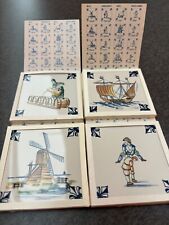 KLM Airlines Business Class 4 Vintage Delft Porcelain Tile Coasters 3x3 picture