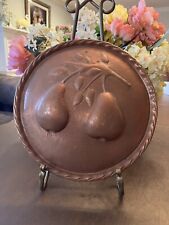 VINTAGE-Solid Copper-Hand Hammered-Convex,Round Wall Plate w/Pears On Branch picture