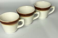 Set Of 3 Walker China Coffee Tea Cup Restaurant Ware Brown Stripe Vintage USA picture