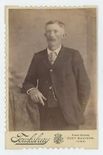 Antique c1890s Cabinet Card Handsome Man With Mustache in Suit Fort Madison, IA picture