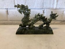 Vintage Possibly Antique Soapstone Green Dragon Statue on Base picture