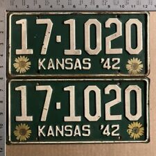 1942 Kansas license plate pair 17-1020 Bourbon excellent FLOWERS 11172 picture