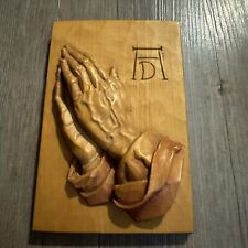 Vintage Religious Christian Wood Carved Praying Hands 5x7 Wall Plaque ANRI picture