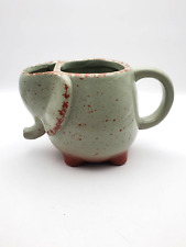 Gray Speckled Footed Pottery Elephant 12 oz Mug With Teabag Holder picture