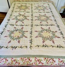 Vintage Summer Quilt 8 Point Star Pattern w Florals Approx 68 x 80 Needs Repair picture