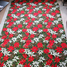Vintage Mid Century Christmas Fabric Poinsettias Cones 51