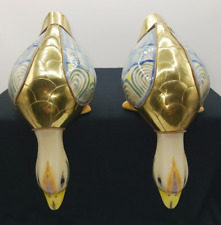 Vtg Tonala Mexico Pottery Duck Armored Brass Scales Shelf Sitter Set of 2 picture