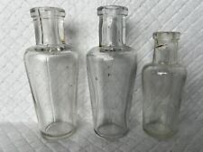 Lot of 3 Vintage Clear Glass Asian Bottles Blown in Mold With Applied Tops picture
