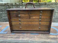 Vintage Wooden 8 Drawer Machinist Tool Chest (Union?) Full Of Tools. Starrett ++ picture
