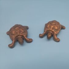 Vintage Pair Miniature Solid Brass Turtle Figurines Paperweight picture