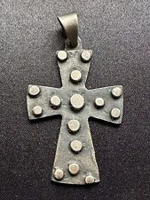 Interesting Vintage Modernist Religious Cross Pendant -  Silver tone metal picture