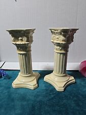 Vintage Grecian Roman Ceramic Column Candlestick Pair 5.5