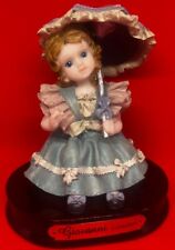 Vintage Giovanni Collection Girl with Blue Umbrella Dress wood base Figurine picture