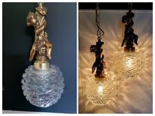Vtg Hollywood Regency PAIR Swag Lamps Pendant Light Fixture Cherubs Plug ins picture