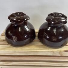 2 VINTAGE BROWN PORCELAIN ELECTRICAL THREADED POLE INSULATORs ~#B Collectible picture