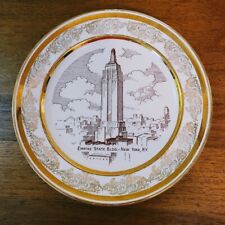RARE Vintage Empire State Building Gold Trim White Plate, Edwin M Knowles, 1947 picture