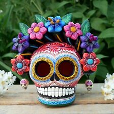 Sugar Skull Frida Kahlo Day of the Dead Handmade Clay Puebla Mexican Folk Art picture