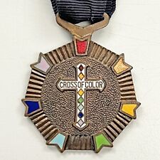 Vintage CROSS OF COLOR Medal & Ribbon Rainbow Girls Eastern Star Masonic picture