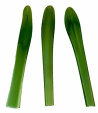 Vintage Hand Blown Art Glass 6 Long Stem Green Leaf 10” White In Middle Used picture