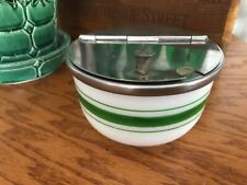 Vtg Made in USA Medco sugar bowl w/metal flip top green stripe white glass picture