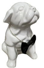 Enesco Porcelain White English Bulldog Sitting Puppy Dog Figurine Bow tie Taiwan picture