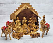 Vintage 15-Piece Nativity Set Exquisite Hand Carved in Bethlehem - Olive Wood picture