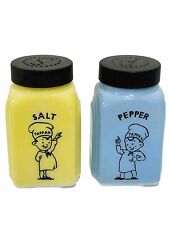 TAPPAN Salt Pepper Shaker Blue Yellow Little Chef By McKee Glass PERFECT picture