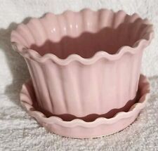 Vtg Pink Fluted Planter Pot Mid Century Pottery Scalloped Cottagecore Grannycore picture