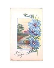 Antique Postcard Best Wishes Beautiful Blue Flowers Stecher Litho Rochester NY picture
