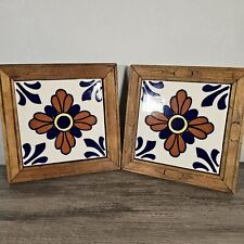 Vintage Set Of 2 Wood Framed Dal-Tile Mexico Tile Trivet Hot Plate picture