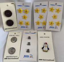JHB International Buttons 7 cards lot Shell Stars Bees Penguin picture