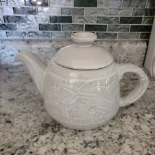 Vintage Frankoma Mayan Aztec 5 Cup Tea Pot Ceramic White Glazed Western picture